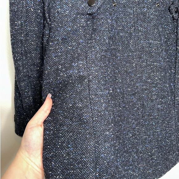 Veronica Beard Tawny Wool Blend Hooded Parka/Coat Navy Blue Tweed Size Small - Picture 7 of 10